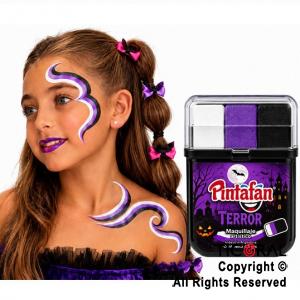 MAQUILLAJE BANDERITA TERROR TRICOLOR BLANCO VIOLETA Y NEGRO EN BARRA 6 GR (789-02)